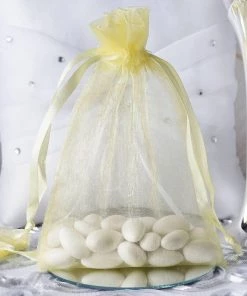 HIER_5350 10 Pack | 5" Yellow Organza Drawstring Wedding Party Favor Gift Bags Tabletop Decor