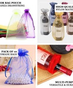 HIER_5350 10 Pack | 6"x15" Silver Organza Drawstring Party Favor Wine Gift Bags 11 HIER_5350 10 Pack | 6