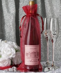 HIER_5350 10 Pack | 6"x15" Burgundy Organza Drawstring Party Favor Wine Gift Bag