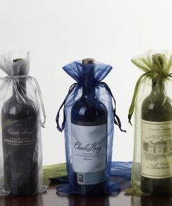 HIER_5350 Tabletop Decor 10 Pack | 6"x15" Chocolate Organza Drawstring Party Favor Wine Bags