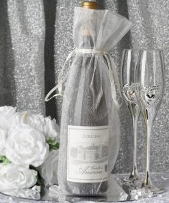 HIER_5350 Tabletop Decor 10 Pack | 6"x15" Ivory Organza Drawstring Party Favor Wine Gift Bags
