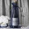 HIER_5350 10 Pack | 6"x15" Navy Blue Organza Drawstring Party Favor Wine Bags Tabletop Decor