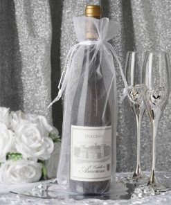 HIER_5350 10 Pack | 6"x15" White Organza Drawstring Party Favor Wine Gift Bags