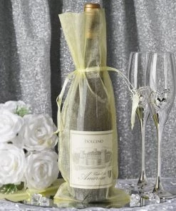 HIER_5350 10 Pack | 6"x15" Yellow Organza Drawstring Party Favor Wine Gift Bags Tabletop Decor