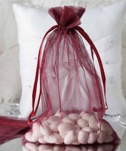 HIER_5350 10 Pack | 6"x9" Burgundy Organza Drawstring Wedding Party Favor Bags