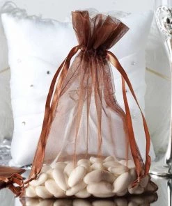 HIER_5350 Tabletop Decor 10 Pack | 6"x9" Chocolate Organza Drawstring Wedding Party Favor Bags