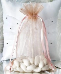 HIER_5350 10 Pack | 6"x9" Rose Quartz Organza Drawstring Wedding Party Favor Bag Tabletop Decor