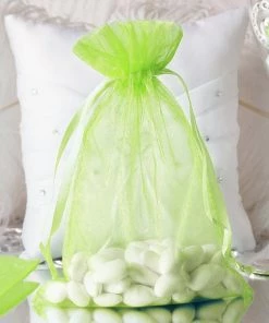 HIER_5350 10 Pack | 6"x9" Mint Organza Drawstring Wedding Party Favor Gift Bags