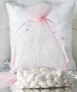 HIER_5350 10 Pack | 6"x9" Pink Organza Drawstring Wedding Party Favor Gift Bags Tabletop Decor