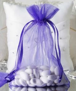 HIER_5350 10 Pack | 6"x9" Purple Organza Drawstring Wedding Party Favor Gift Bag Tabletop Decor