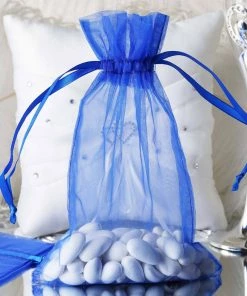 HIER_5350 10 Pack | 6"x9" Royal Blue Organza Drawstring Wedding Party Favor Bags Tabletop Decor
