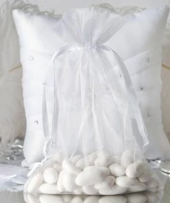HIER_5350 10 Pack | 6"x9" White Organza Drawstring Wedding Party Favor Gift Bags Tabletop Decor