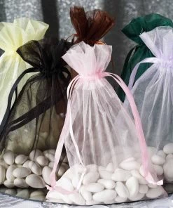 HIER_5350 10 Pack | 6"x9" Yellow Organza Drawstring Wedding Party Favor Gift Bag Tabletop Decor