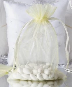 HIER_5350 10 Pack | 6"x9" Yellow Organza Drawstring Wedding Party Favor Gift Bag Tabletop Decor