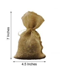 HIER_5350 10 Pack | 4" Natural Jute Mini Burlap Sack Wedding Party Favor Bags Tabletop Decor