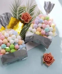 HIER_5350 Tabletop Decor 100 Pcs | 4"x9" Clear/Silver Gift Goodie Candy Treat Bags & Twist Ties