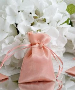 HIER_5350 Tabletop Decor 12 Pack | 3" Dusty Rose Satin Drawstring Wedding Party Favor Gift Bags