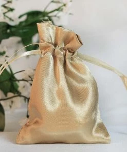 HIER_5350 Tabletop Decor 12 Pack | 3" Champagne Satin Drawstring Wedding Party Favor Gift Bags