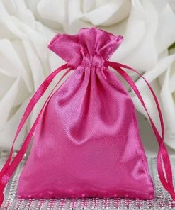 HIER_5350 Tabletop Decor 12 Pack | 3" Fuchsia Satin Drawstring Wedding Party Favor Gift Bags