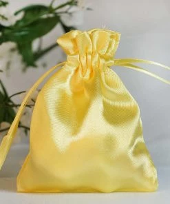 HIER_5350 Tabletop Decor 12 Pack | 3" Gold Satin Drawstring Pouch Wedding Party Favor Gift Bags