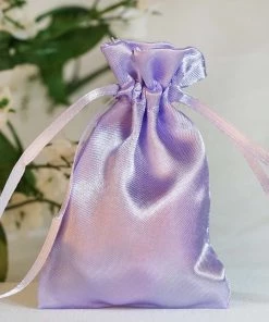 HIER_5350 12 Pack | 3" Lavender Satin Drawstring Wedding Party Favor Gift Bags