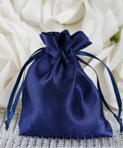 HIER_5350 Tabletop Decor 12 Pack | 3" Navy Blue Satin Drawstring Wedding Party Favor Gift Bags