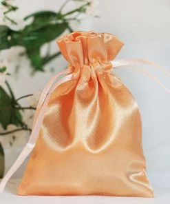 HIER_5350 12 Pack | 3" Peach Satin Drawstring Pouch Wedding Party Favor Gift Bag