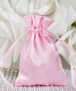 HIER_5350 12 Pack | 3" Pink Satin Drawstring Pouch Wedding Party Favor Gift Bags