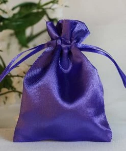 HIER_5350 Tabletop Decor 12 Pack | 3" Purple Satin Drawstring Wedding Party Favor Gift Bags