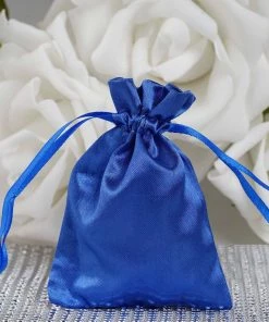 HIER_5350 12 Pack | 3" Royal Blue Satin Drawstring Wedding Party Favor Gift Bags