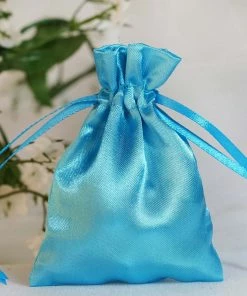 HIER_5350 Tabletop Decor 12 Pack | 3" Turquoise Satin Drawstring Wedding Party Favor Gift Bags