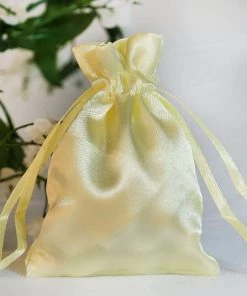 HIER_5350 12 Pack | 3" Yellow Satin Drawstring Wedding Party Favor Gift Bags
