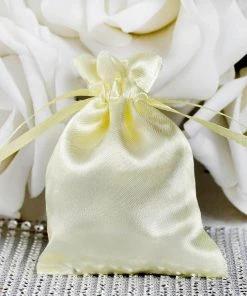 HIER_5350 12 Pack | 3" Yellow Satin Drawstring Wedding Party Favor Gift Bags