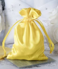 HIER_5350 Tabletop Decor 12 Pack | 4" Gold Satin Drawstring Pouch Wedding Party Favor Gift Bags