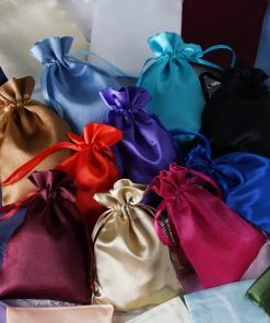 HIER_5350 12 Pack | 4" Lavender Satin Drawstring Wedding Party Favor Gift Bags Tabletop Decor