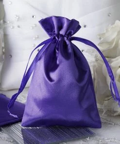 HIER_5350 12 Pack | 4" Purple Satin Drawstring Wedding Party Favor Gift Bags Tabletop Decor