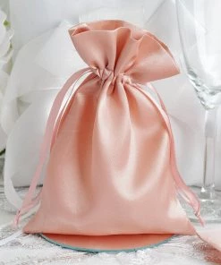 HIER_5350 12 Pack | 5" Dusty Rose Satin Drawstring Wedding Party Favor Gift Bags