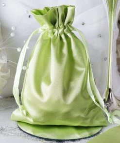 HIER_5350 Tabletop Decor 12 Pack | 5" Apple Green Satin Drawstring Wedding Party Favor Bags
