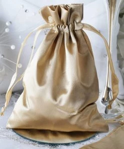 HIER_5350 12 Pack | 5" Champagne Satin Drawstring Wedding Party Favor Gift Bags