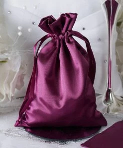 HIER_5350 12 Pack | 5" Eggplant Satin Drawstring Wedding Party Favor Gift Bags Tabletop Decor