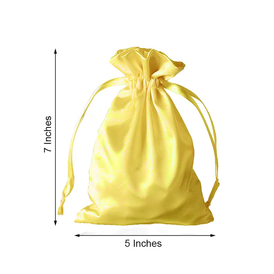 HIER_5350 12 Pack | 5" Gold Satin Drawstring Pouch Wedding Party Favor Gift Bags Tabletop Decor 3 HIER_5350 12 Pack | 5" Gold Satin Drawstring Pouch Wedding Party Favor Gift Bags Tabletop Decor