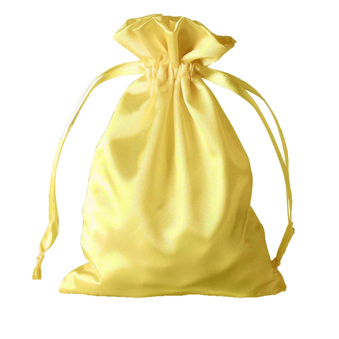 HIER_5350 12 Pack | 5" Gold Satin Drawstring Pouch Wedding Party Favor Gift Bags Tabletop Decor 9 HIER_5350 12 Pack | 5" Gold Satin Drawstring Pouch Wedding Party Favor Gift Bags Tabletop Decor