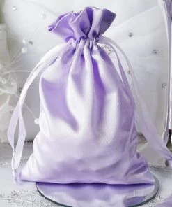 HIER_5350 12 Pack | 5" Lavender Satin Drawstring Wedding Party Favor Gift Bags