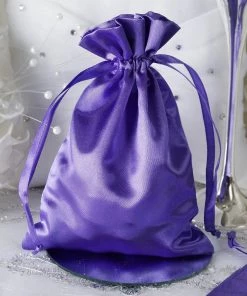 HIER_5350 Tabletop Decor 12 Pack | 5" Purple Satin Drawstring Wedding Party Favor Gift Bags