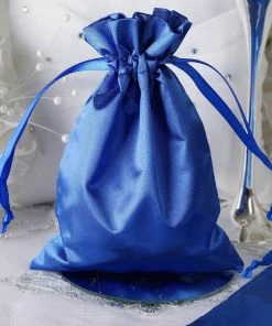 HIER_5350 12 Pack | 5" Royal Blue Satin Drawstring Wedding Party Favor Gift Bags Tabletop Decor