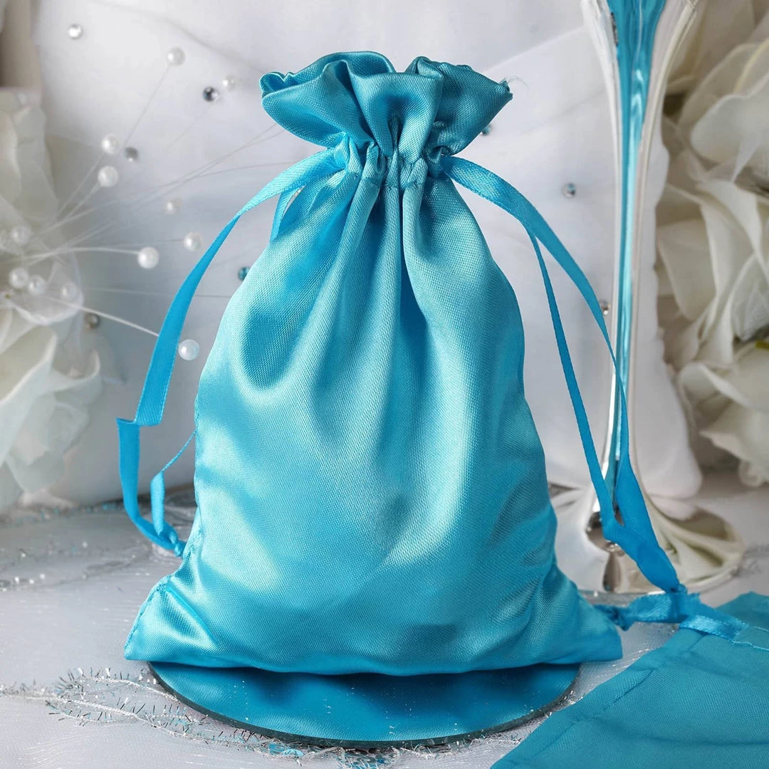 HIER_5350 Tabletop Decor 12 Pack | 5" Turquoise Satin Drawstring Wedding Party Favor Gift Bags 1 HIER_5350 Tabletop Decor 12 Pack | 5" Turquoise Satin Drawstring Wedding Party Favor Gift Bags