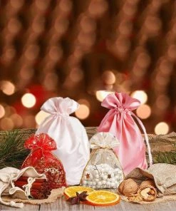 HIER_5350 Tabletop Decor 12 Pack | 6" Champagne Satin Drawstring Wedding Party Favor Gift Bags 15 HIER_5350 Tabletop Decor 12 Pack | 6