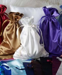 HIER_5350 Tabletop Decor 12 Pack | 6" Baby Blue Satin Drawstring Wedding Party Favor Gift Bags