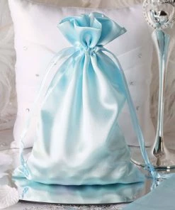 HIER_5350 Tabletop Decor 12 Pack | 6" Baby Blue Satin Drawstring Wedding Party Favor Gift Bags
