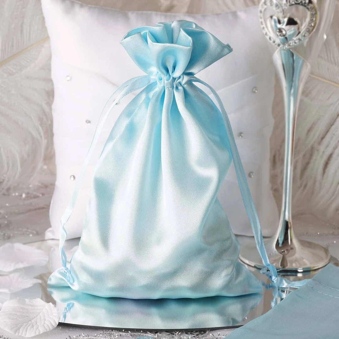 HIER_5350 Tabletop Decor 12 Pack | 6" Baby Blue Satin Drawstring Wedding Party Favor Gift Bags 1 HIER_5350 Tabletop Decor 12 Pack | 6" Baby Blue Satin Drawstring Wedding Party Favor Gift Bags